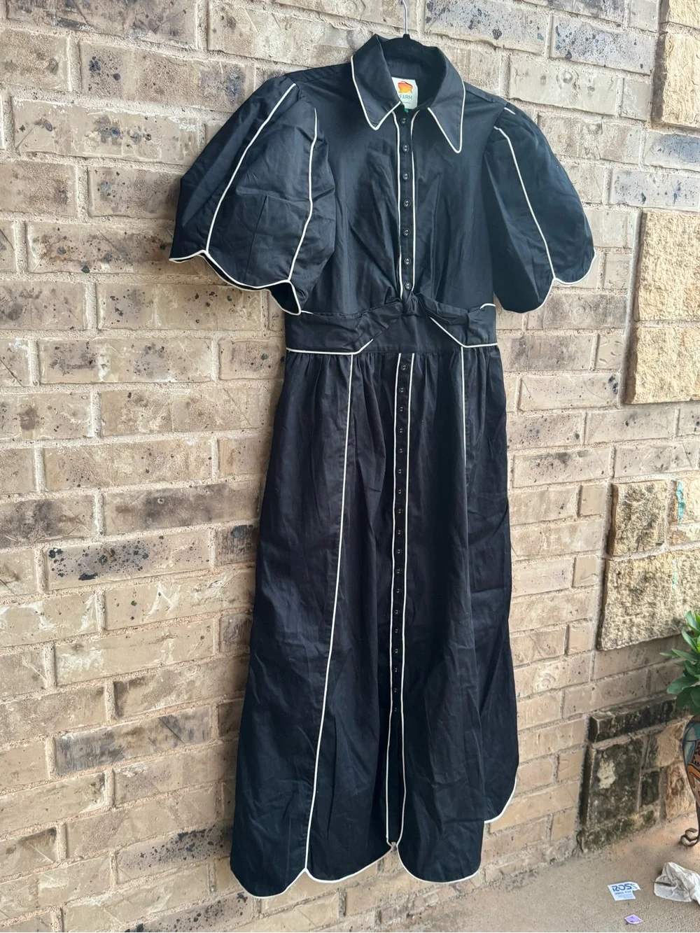 Farm Rio Black Puff-Sleeve Tie-waist Maxi Dress NWT Size L - Picture 3 of 9